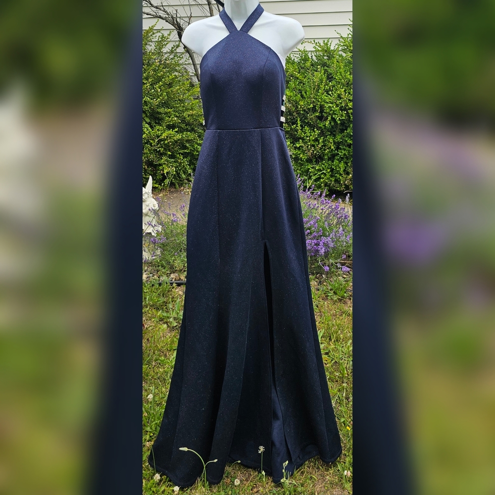 Speechless Blue Halter Formal Maxi Dress Sparkle & Rhinestones New With Tags
